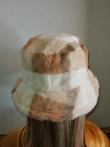 Fuzzy Brown and Tan Plaid Bucket Hat