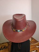Load image into Gallery viewer, Cowboy Hat with designer band - Burgundy Faux Leather