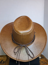 Load image into Gallery viewer, Cowboy Hat with designer band and chin strap - Camel Faux Leather