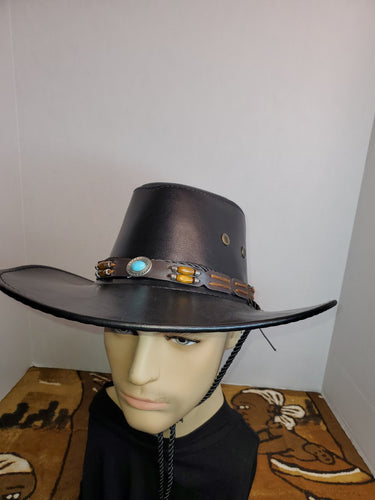 Cowboy Hat with designer band - Black Faux Leather