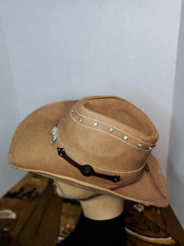 Cowboy Hat with Rhinestones - Brown Leather