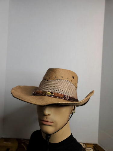 Cowboy Hat with vent - Light Brown Leather